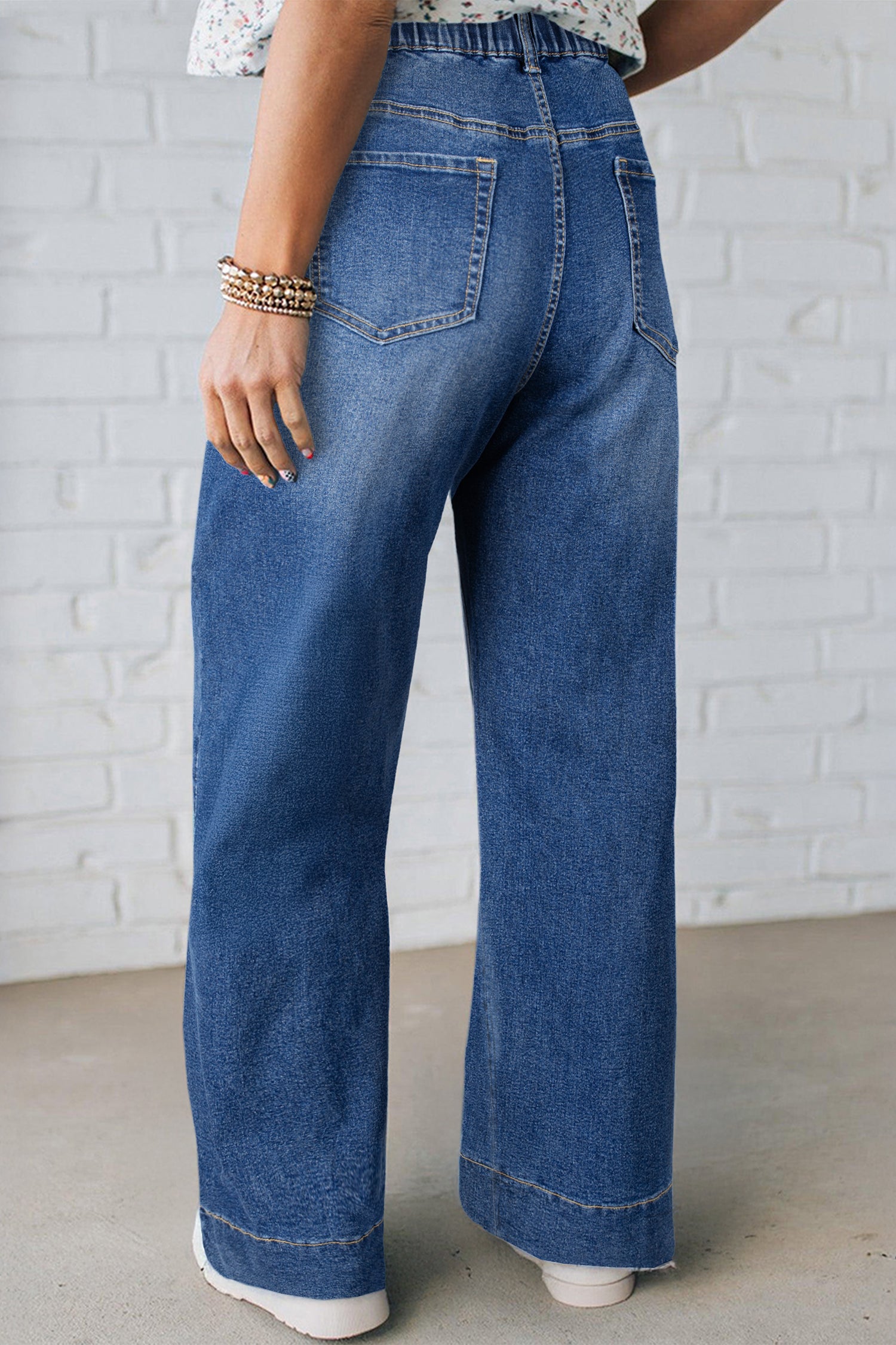 Jean Grande Taille Wide Leg à Lacets Contrastés