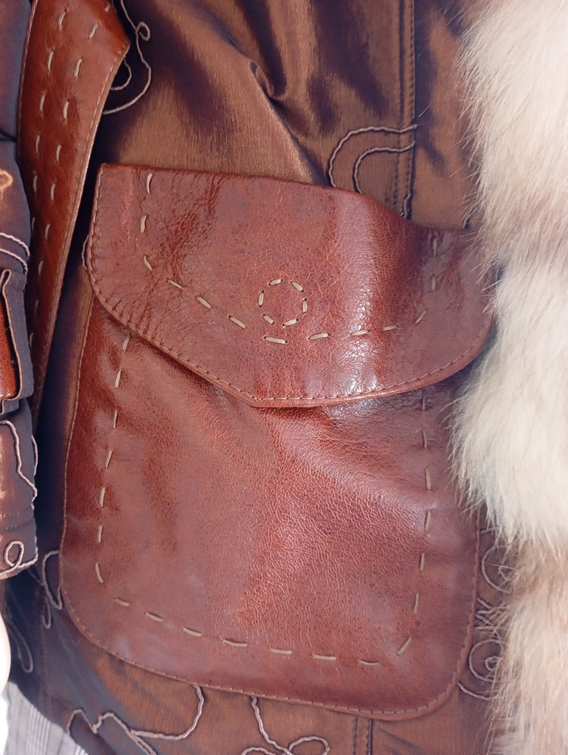 Manteau en fourrure naturelle de Renard Elazar Leather taille S - Marron bronze irisé