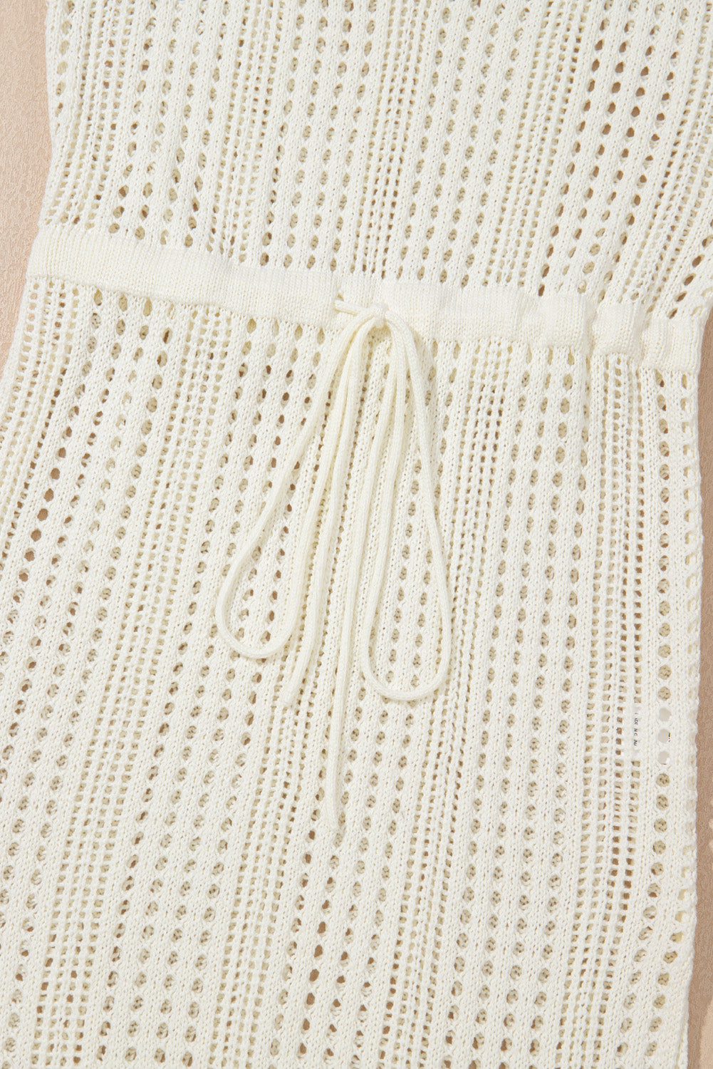 Robe de plage beige - Maille ajourée & Cordon de serrage - Style boho