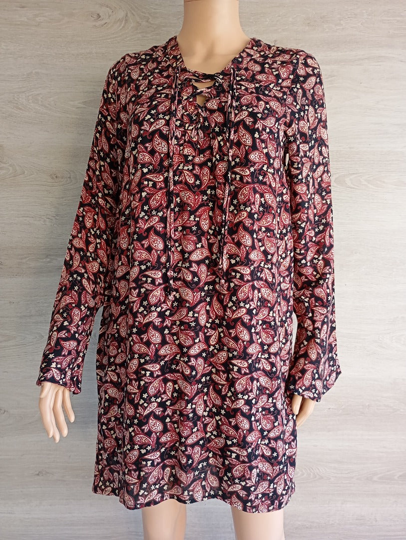 Robe courte - manches longues - Amichi Essentials - S - bordeau/multicolore - Neuf - viscose