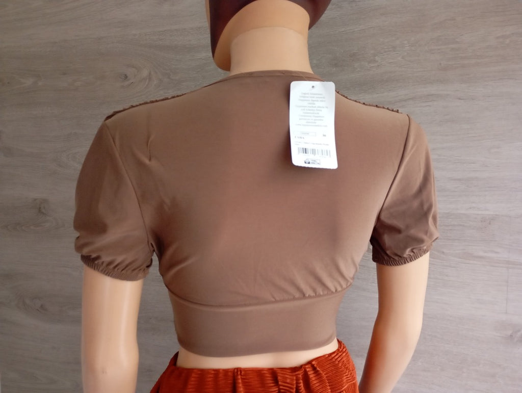 Crop top manches courtes marron taille S - Happiness - neuf
