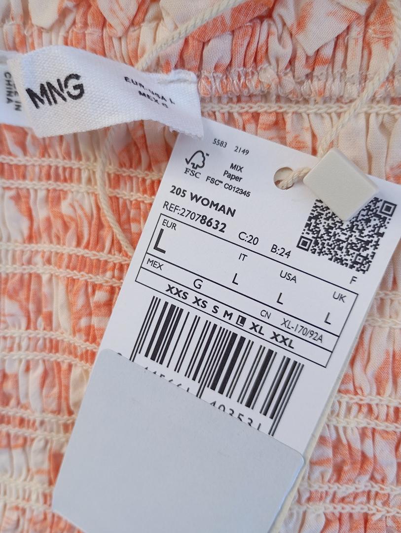 Top à bretelles Mango - L - Orange - motif tropical