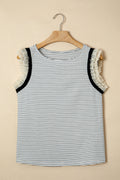 Débardeur rayé noir à double volant aux épaules