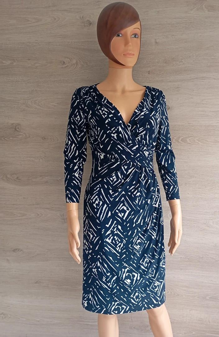 Robe Lauren Ralph Lauren - S - Marine et blanc - manches longues - marine et blanc - col cache coeur