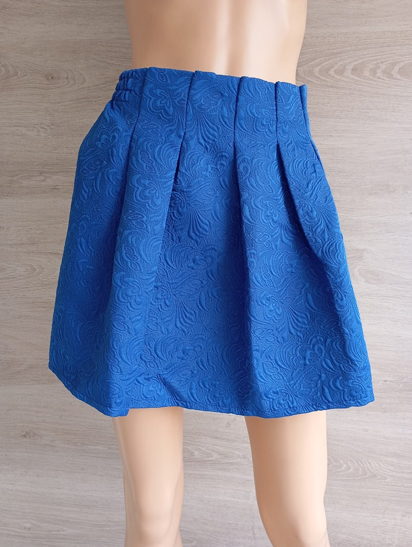 Superbe mini jupe avec relief floral - Romwe - taille S - Bleu - Neuf avec étiquette
