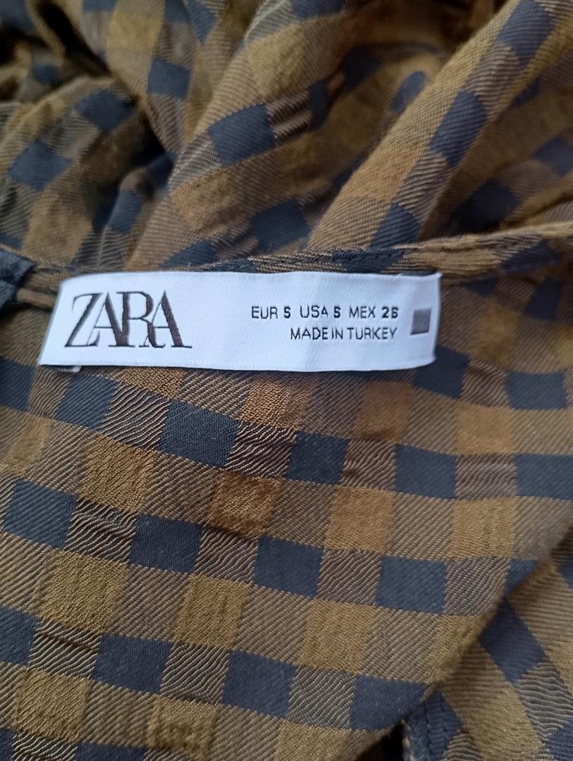 Robe longue manches longues Zara - S - kaki - Très bon état - à carreaux