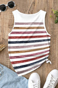 Red Rainbow Striped Round Neck Tank Top