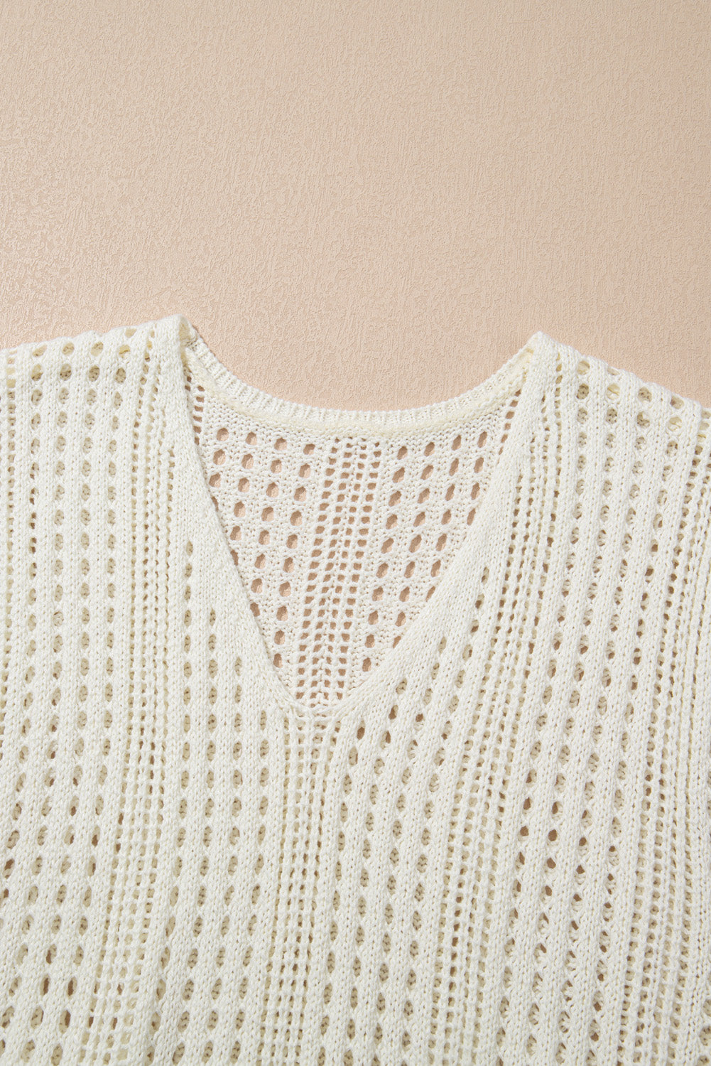 Robe de plage beige - Maille ajourée & Cordon de serrage - Style boho