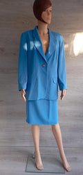 Tailleur bleu clair femme veste et jupe vintage S/m Atika