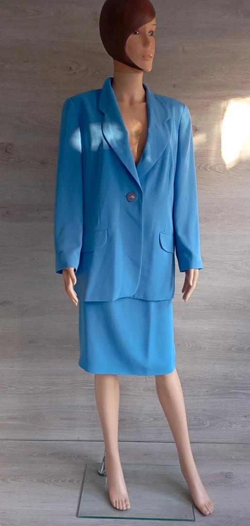 Tailleur bleu clair femme veste et jupe vintage S/m Atika