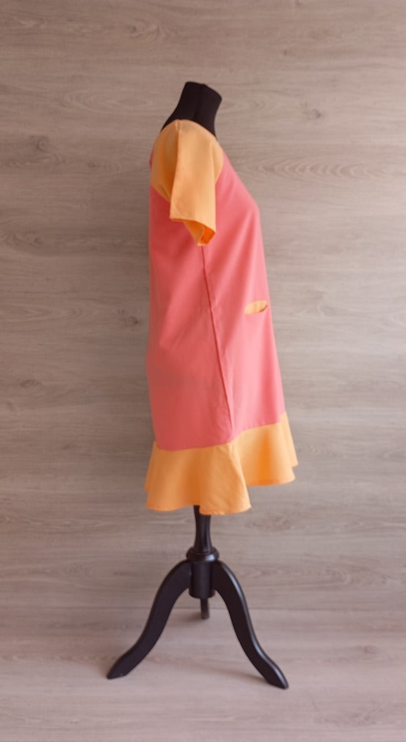 Robe courte manches courtes 🌸 Kling 🌸 L - Rose et orange - Neuf avec étiquette - style vintage