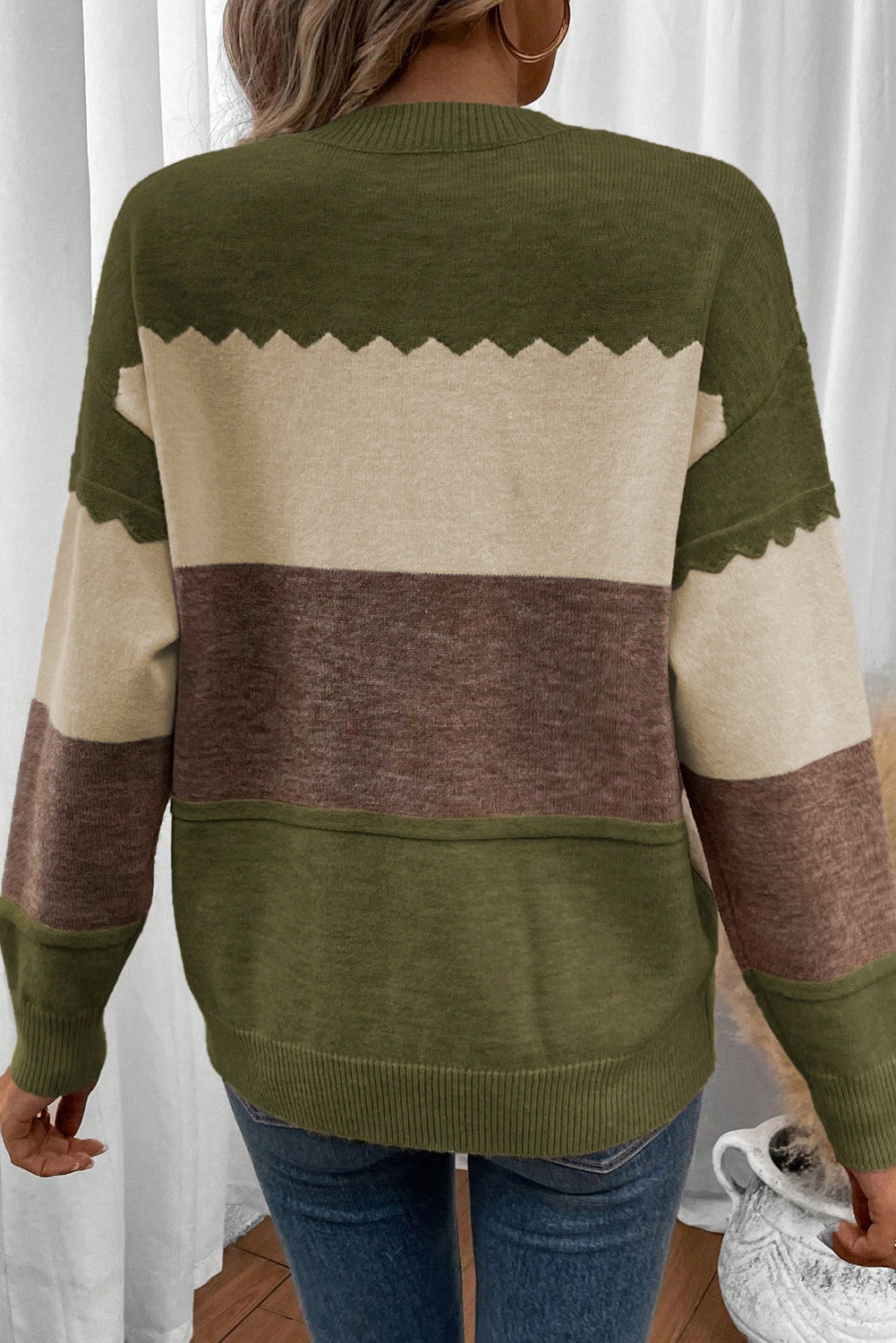 Pull Colorblock Col Rond — Épaules Tombantes