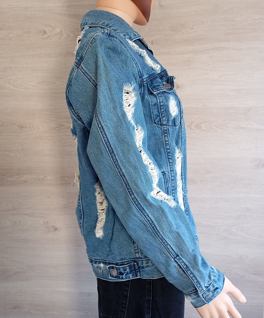 Belle veste en jean Revamped Denim taille M - Bleu et blanc