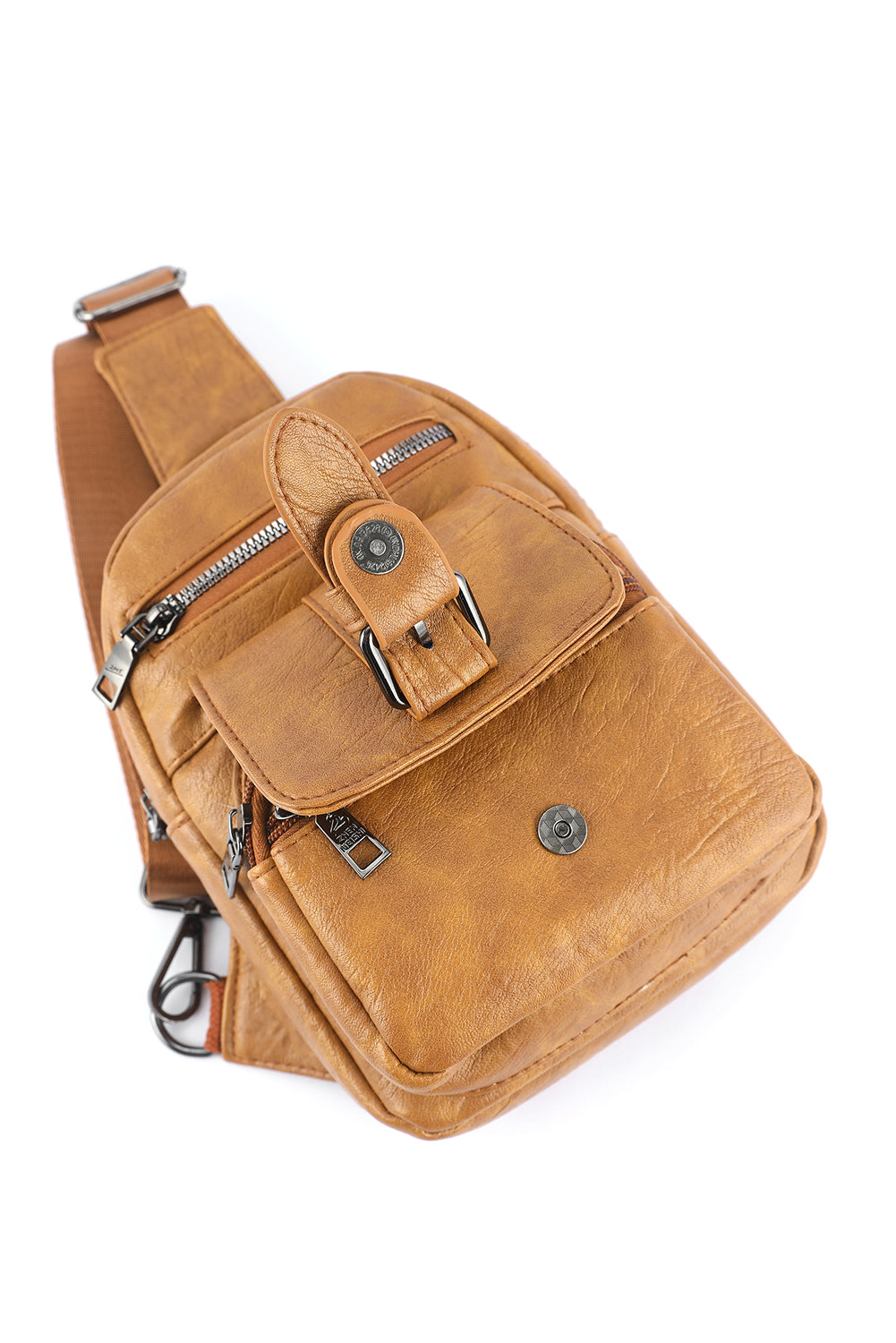 Sac bandoulière kaki vintage - Poches multiples - Simili-cuir