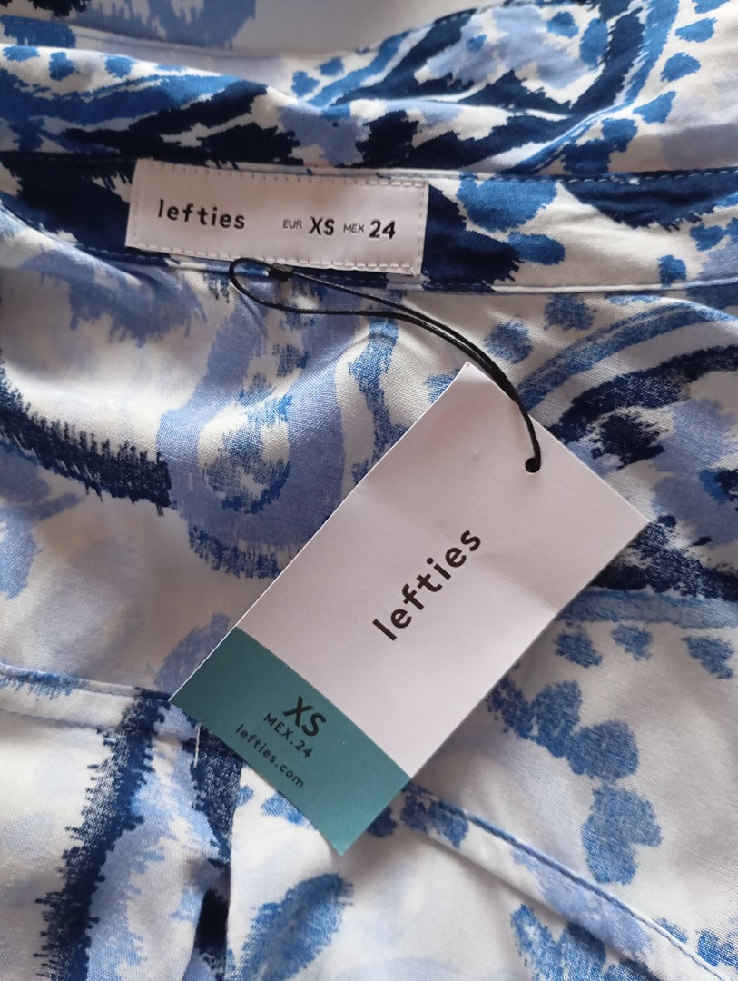 Robe chemise manches longues - Lefties - Xs - Bleu/blanc - Neuf avec étiquette - 100% viscose
