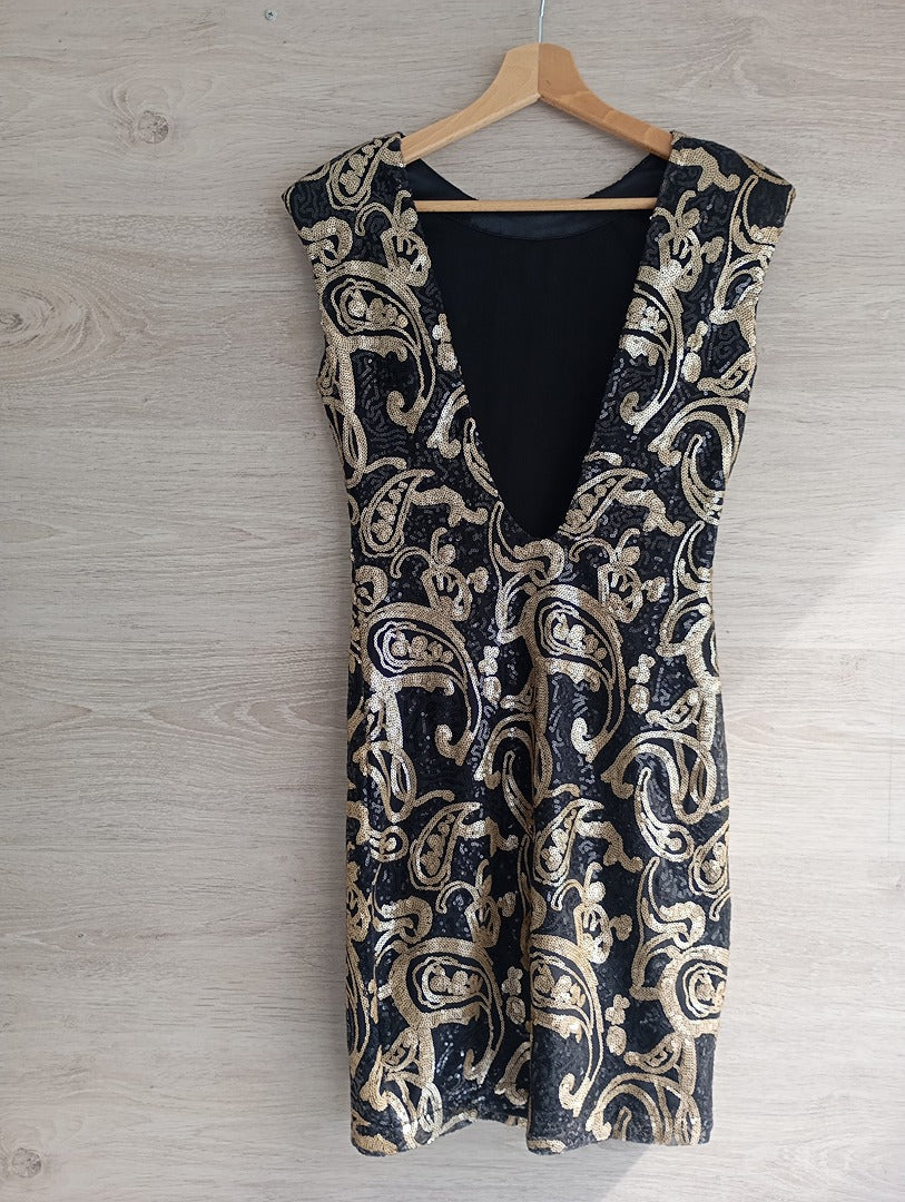 Robe de soirée dos nu noir & doré — Soky & Soka — Taille M — Très bon état