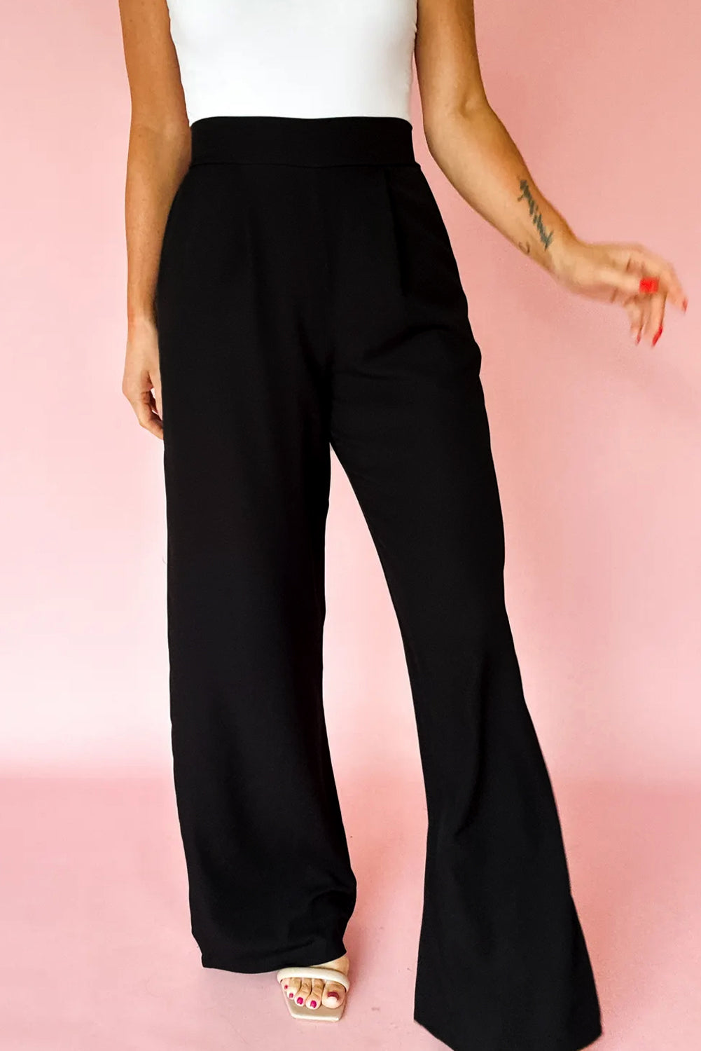 Pantalon Large Plissé Taille Haute – Enfilage Facile | Rouge & Noir