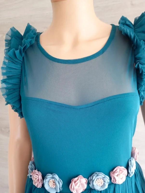 robe midi plissée Maru Atelier - 42 - turquoise - bon état - avec fleurs