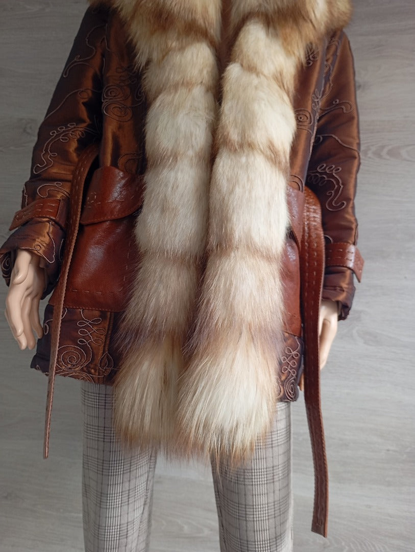 Manteau en fourrure naturelle de Renard Elazar Leather taille S - Marron bronze irisé