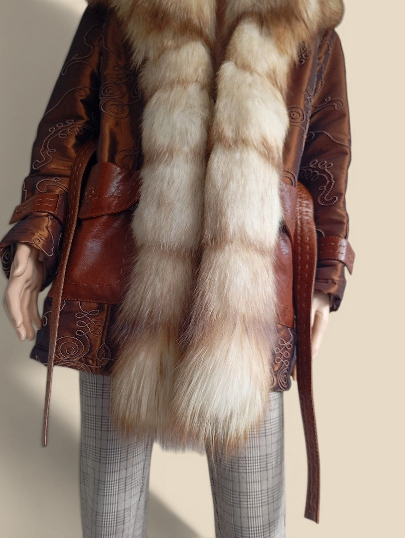 Manteau en fourrure naturelle de Renard Elazar Leather taille S - Marron bronze irisé