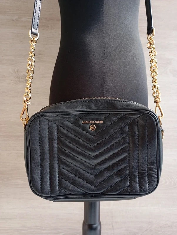 Sac Michael Kors Jet Set Medium Camera Bag — Cuir Matelassé Noir