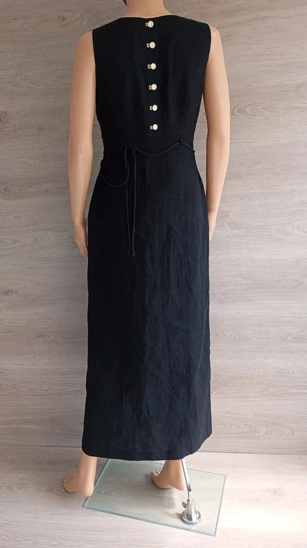 Robe longue en lin et viscose sans manche noire S Giesswein très bon état
