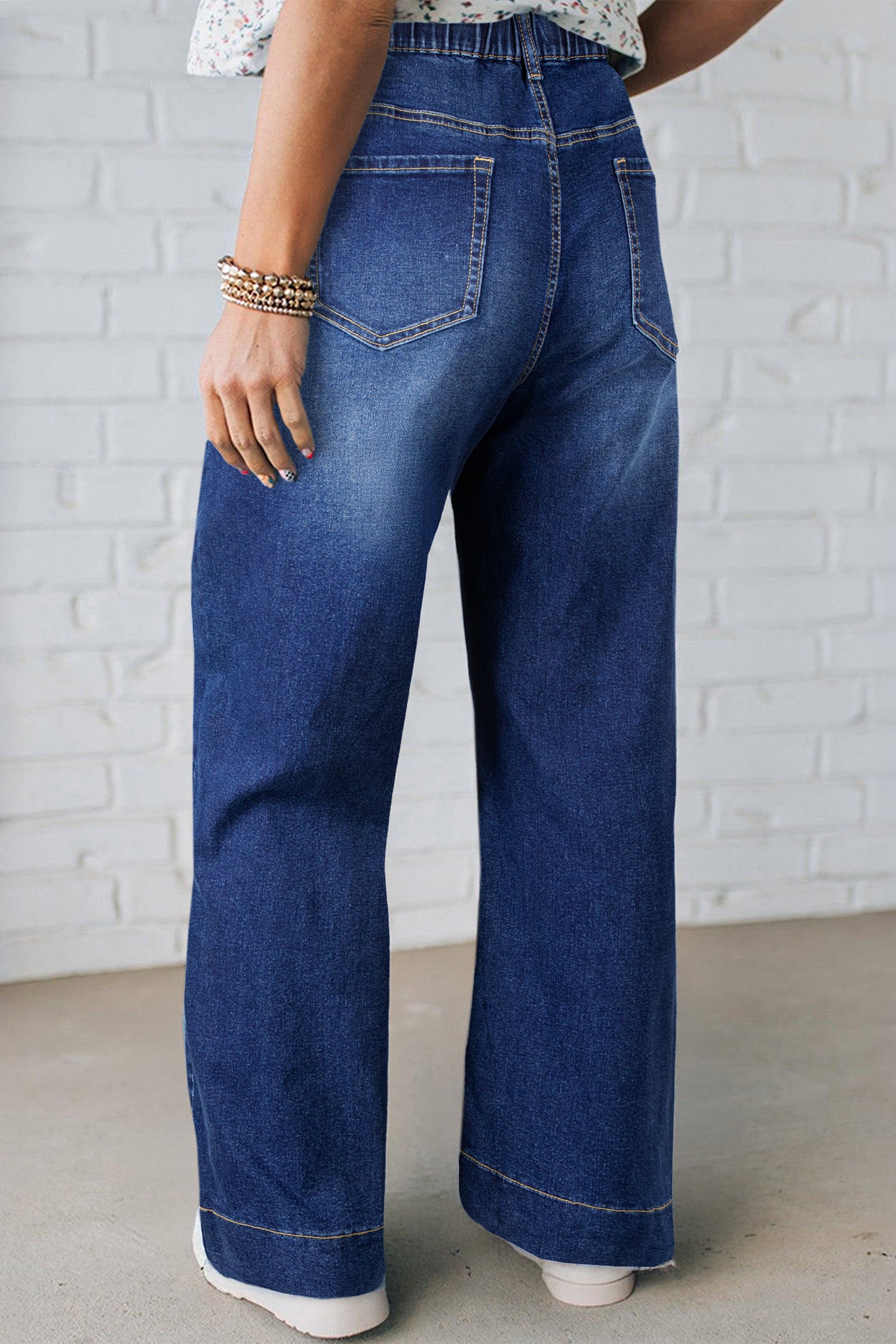 Jean Grande Taille Wide Leg à Lacets Contrastés