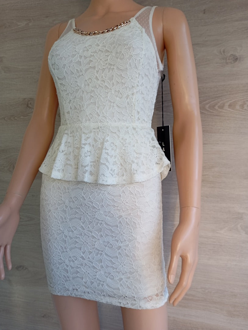 Robe courte de soirée - sans manches - L & B - Xxxs - Blanc - Neuf avec étiquette - viscose