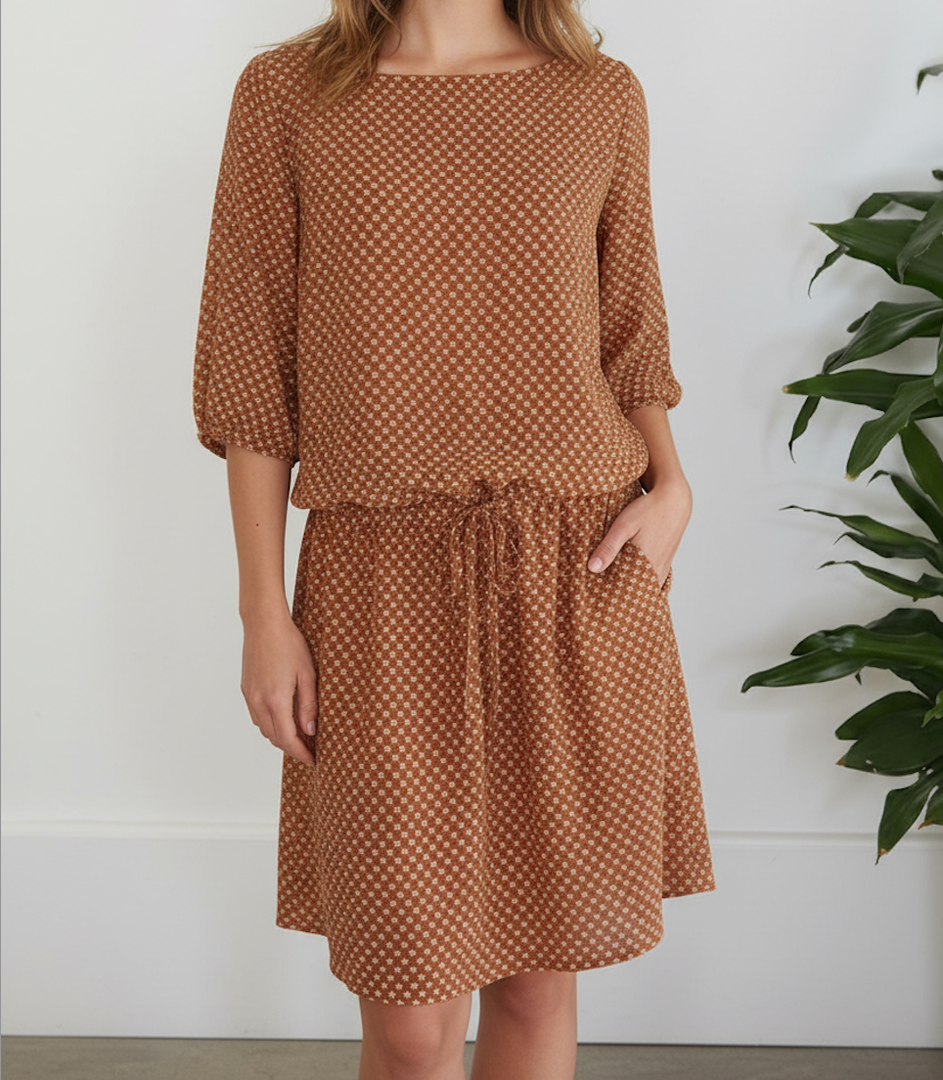 Belle robe Hartford manches courtes taille L - Orange/marron - Très bon état - 100% viscose