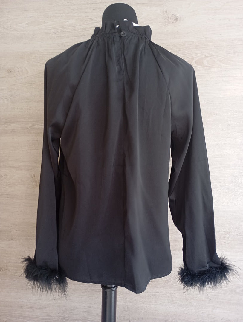 Blouse noire Kooiook plumes poignets - S/m - Neuf avec étiquette