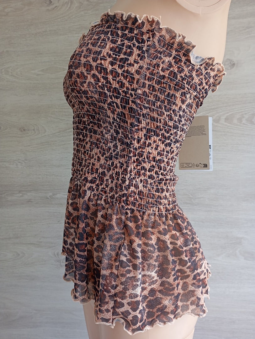 Top bustier peplum Monki - S - Marron leopard - Neuf