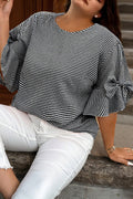 Pull Grande Taille à Carreaux — Nœud Décoratif & Manches Cloche