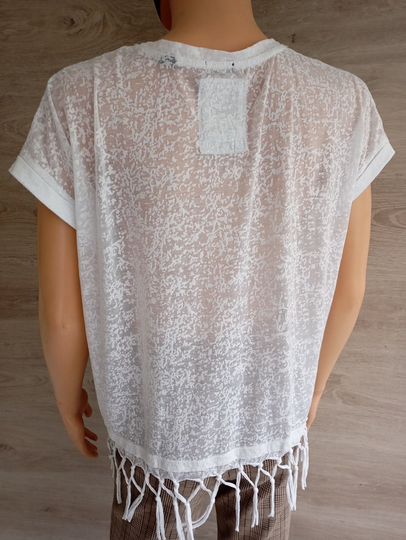 T-shirt blanc à franges & imprimé bohème — Superdry — Taille S — Très bon état