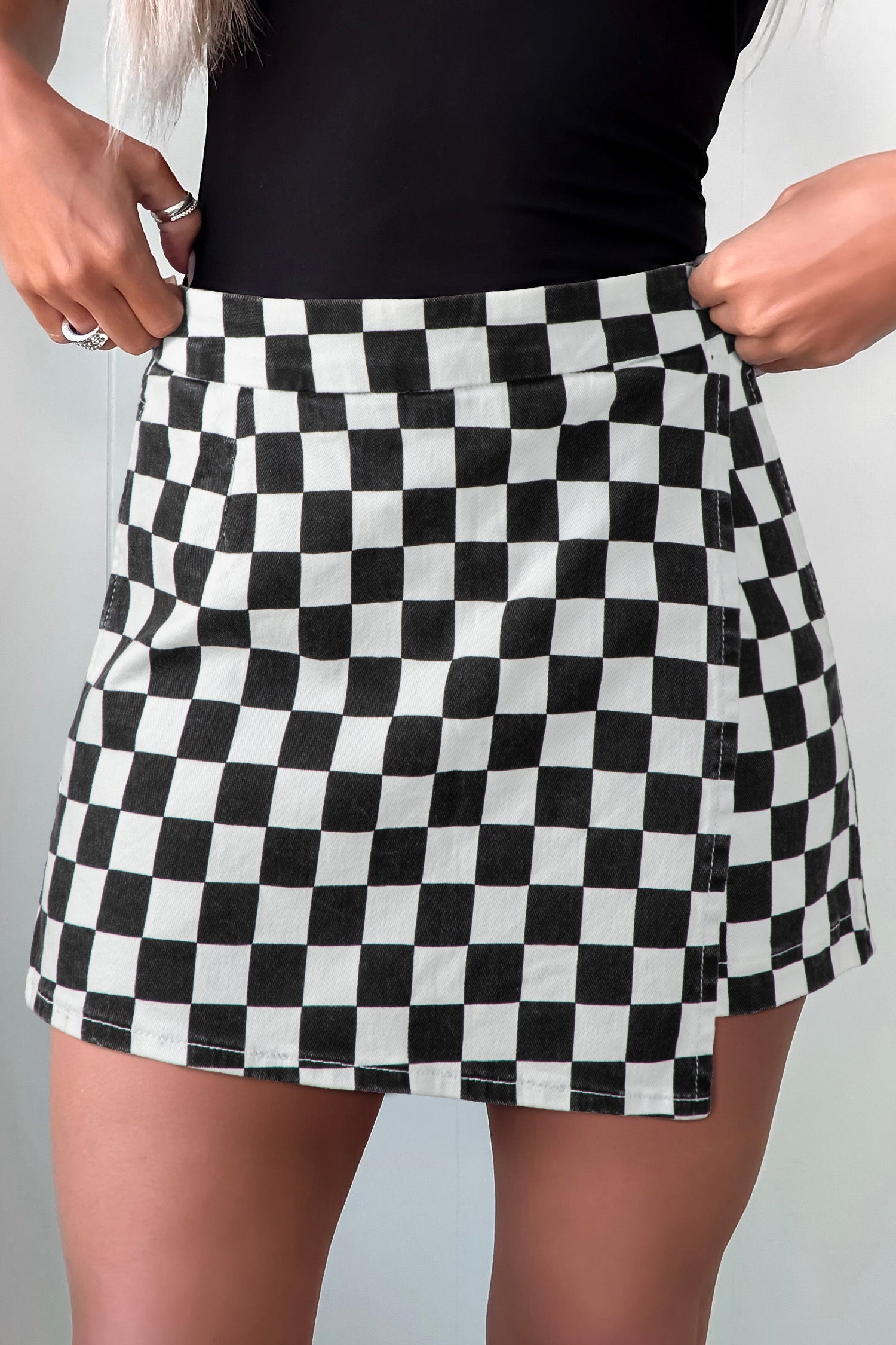 Short en jean à carreaux — Noir & Blanc