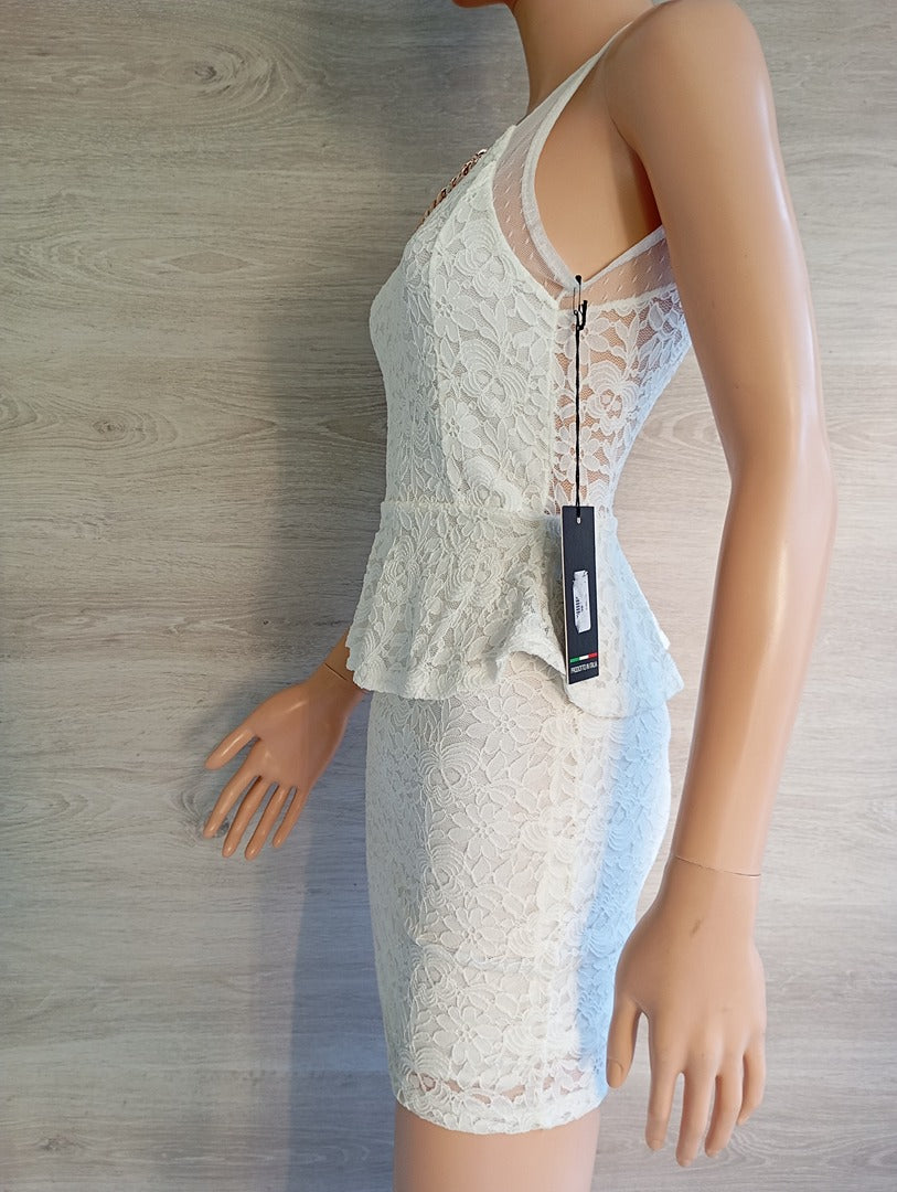 Robe courte de soirée - sans manches - L & B - Xxxs - Blanc - Neuf avec étiquette - viscose