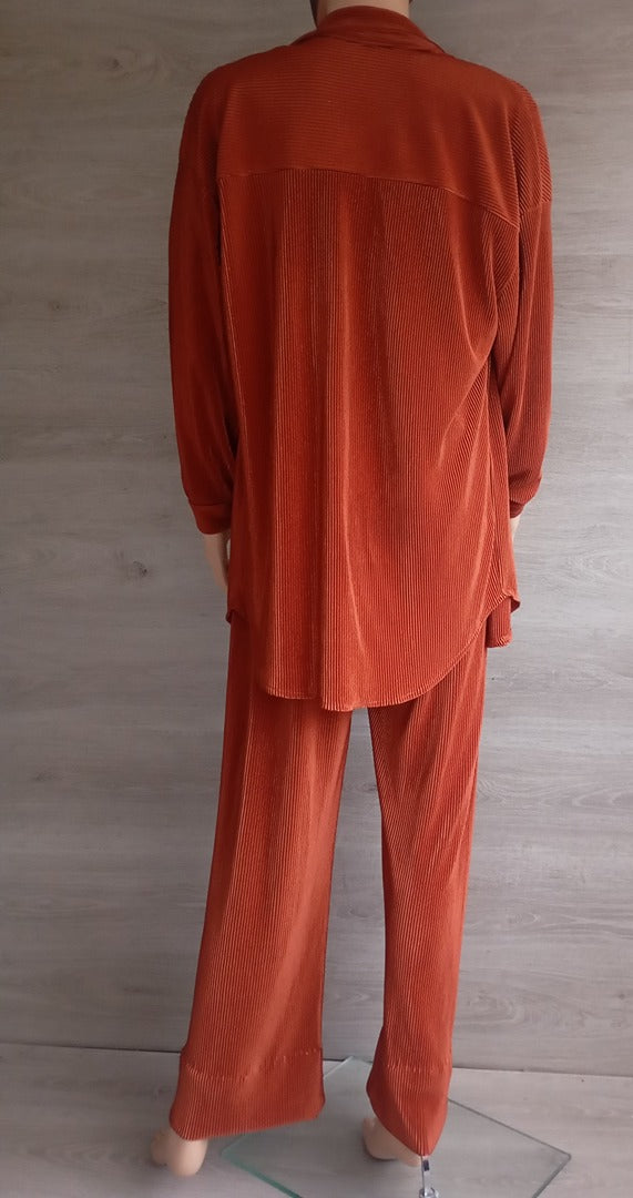 Ensemble fin fluide - chemise pantalon - Pronto Moda - Taille unique - marron orangé