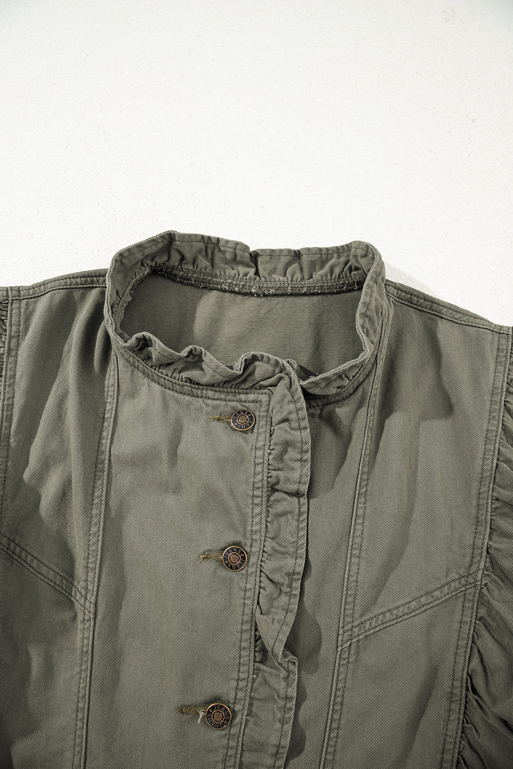 Gilet Denim Volants — Kaki & Vert | Style Parisien Chic