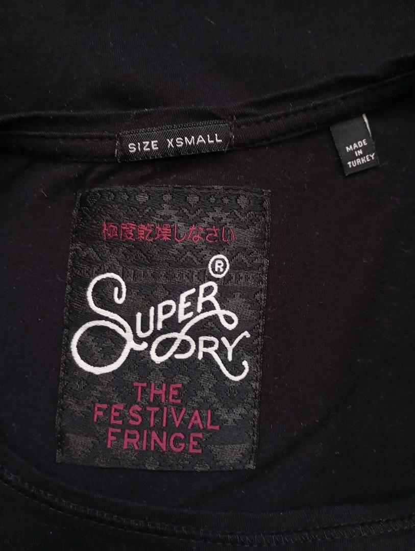Débardeur noir graphique à franges — Superdry — Taille XS — Très bon état