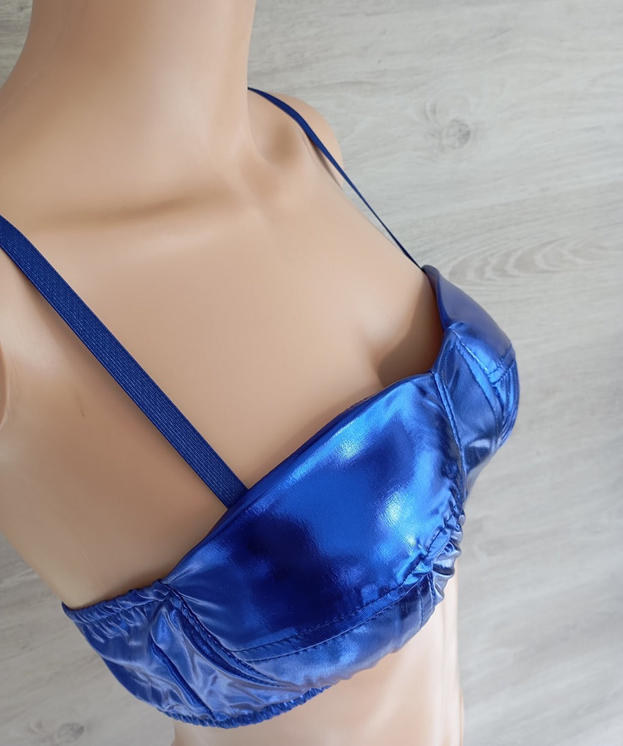 Soutien-gorge bandeau bleu métallisé — Fantaisie — Taille unique