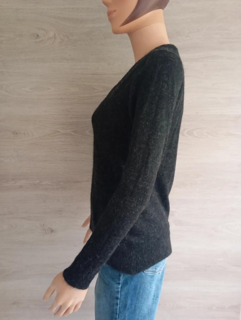 Pull fin femme manches longues noir/gris Gant en alpaga et laine mérinos Xs