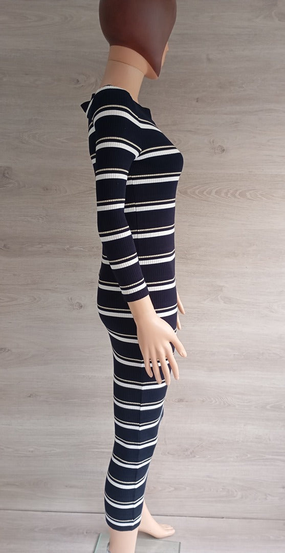 Robe longue rayée marine & doré — Massimo Dutti — Taille XS — Très bon état