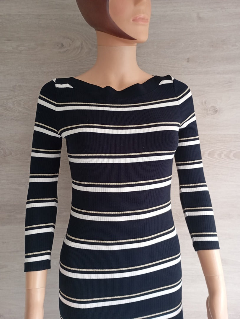 Robe longue rayée marine & doré — Massimo Dutti — Taille XS — Très bon état