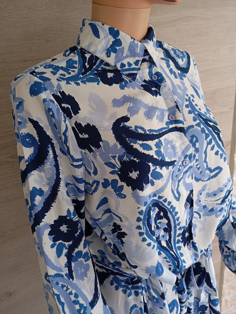 Robe chemise manches longues - Lefties - Xs - Bleu/blanc - Neuf avec étiquette - 100% viscose