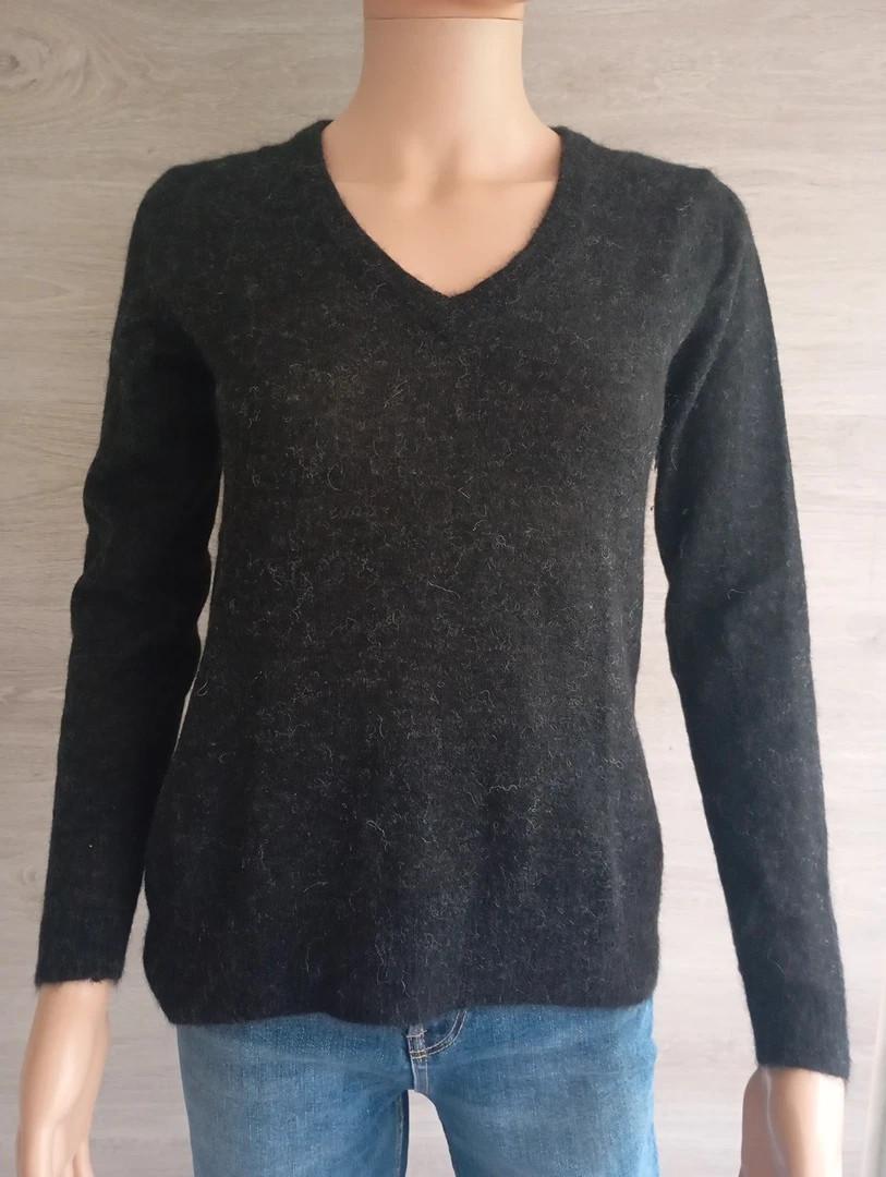 Pull fin femme manches longues noir/gris Gant en alpaga et laine mérinos Xs