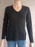 Pull fin femme manches longues noir/gris Gant en alpaga et laine mérinos Xs