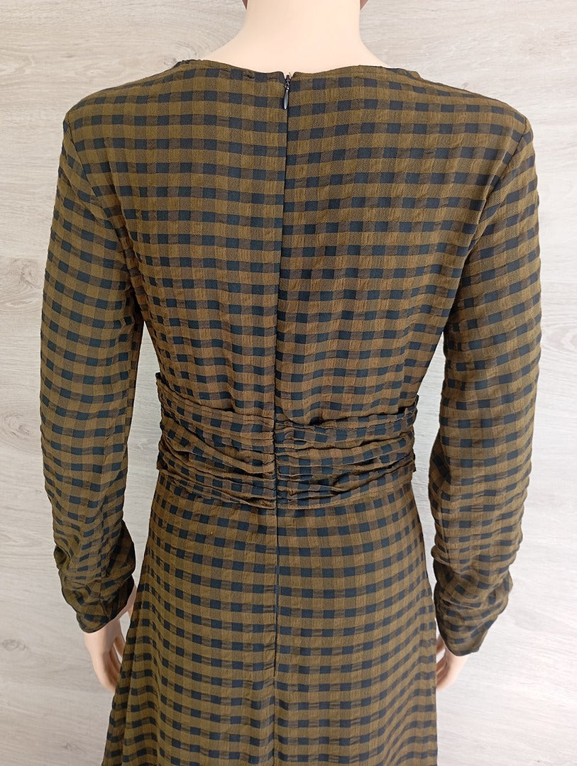 Robe longue manches longues Zara - S - kaki - Très bon état - à carreaux