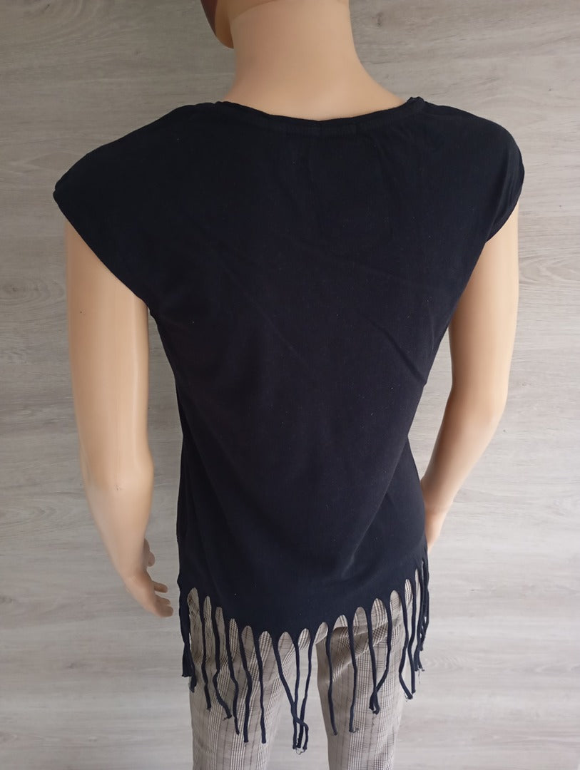 Débardeur noir graphique à franges — Superdry — Taille XS — Très bon état