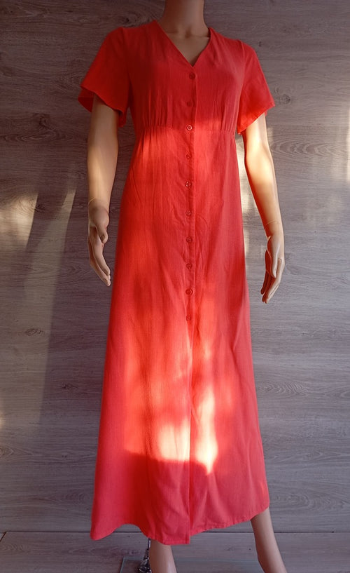 Belle robe longue dos nu manches courtes - Calie Paris Taille S - Orange - Neuve