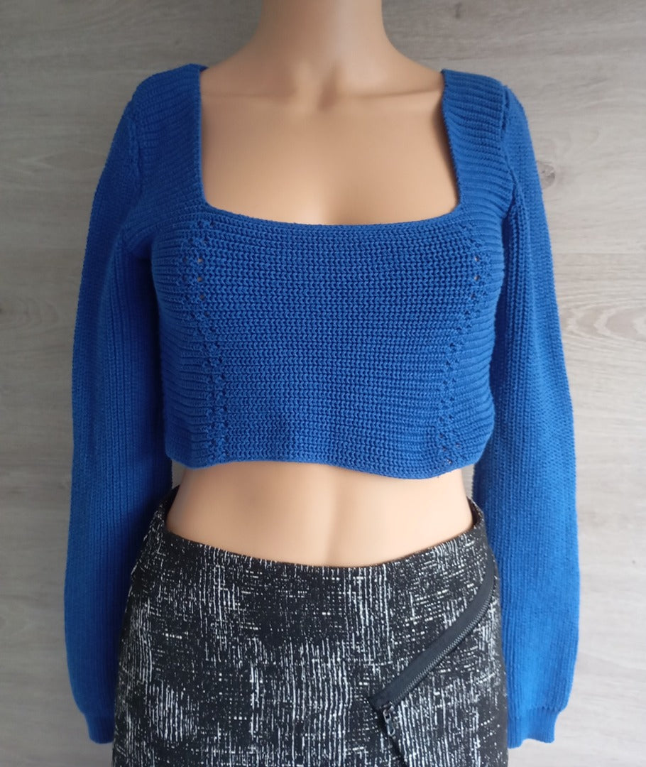 Haut court - Top en maille femme Chiquelle - Xs/s - Bleu - très bon état - manches longues