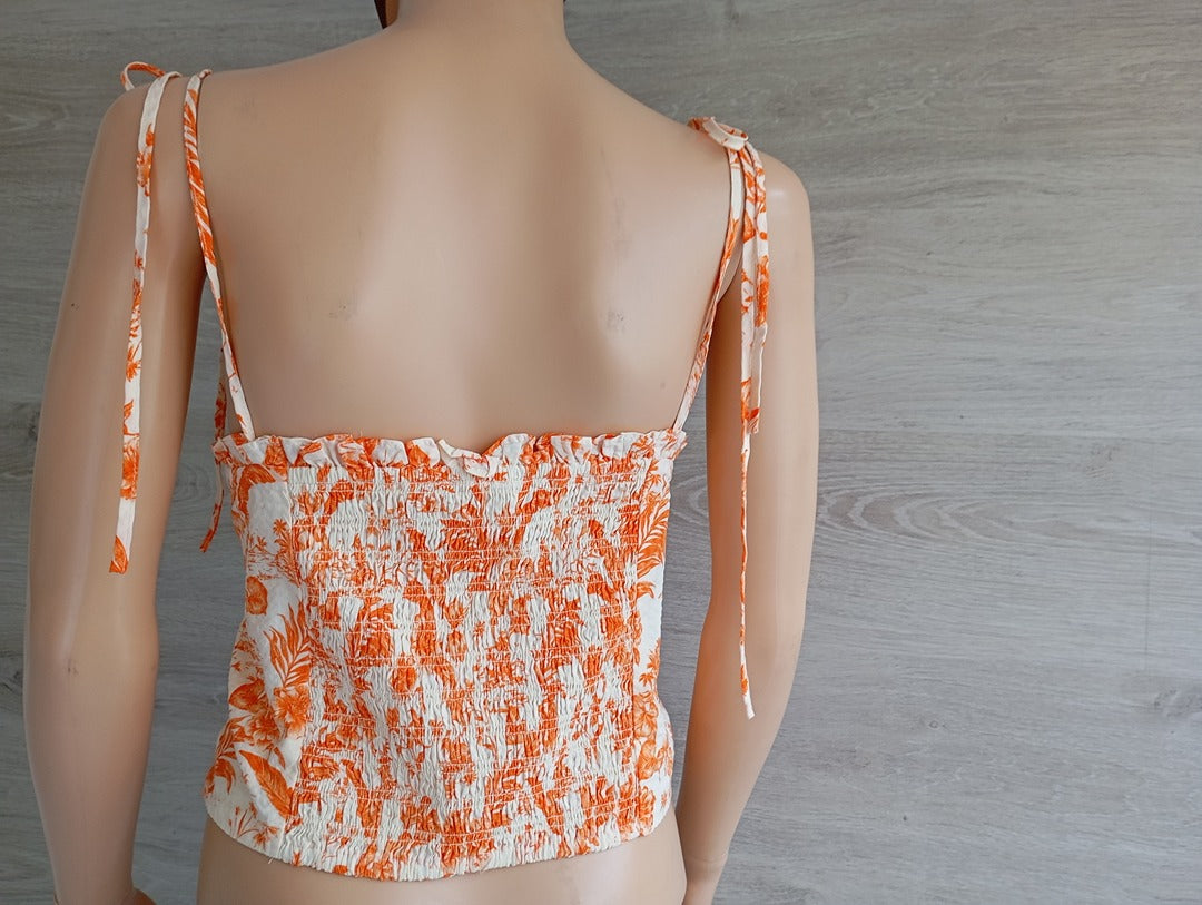 Top à bretelles Mango - L - Orange - motif tropical